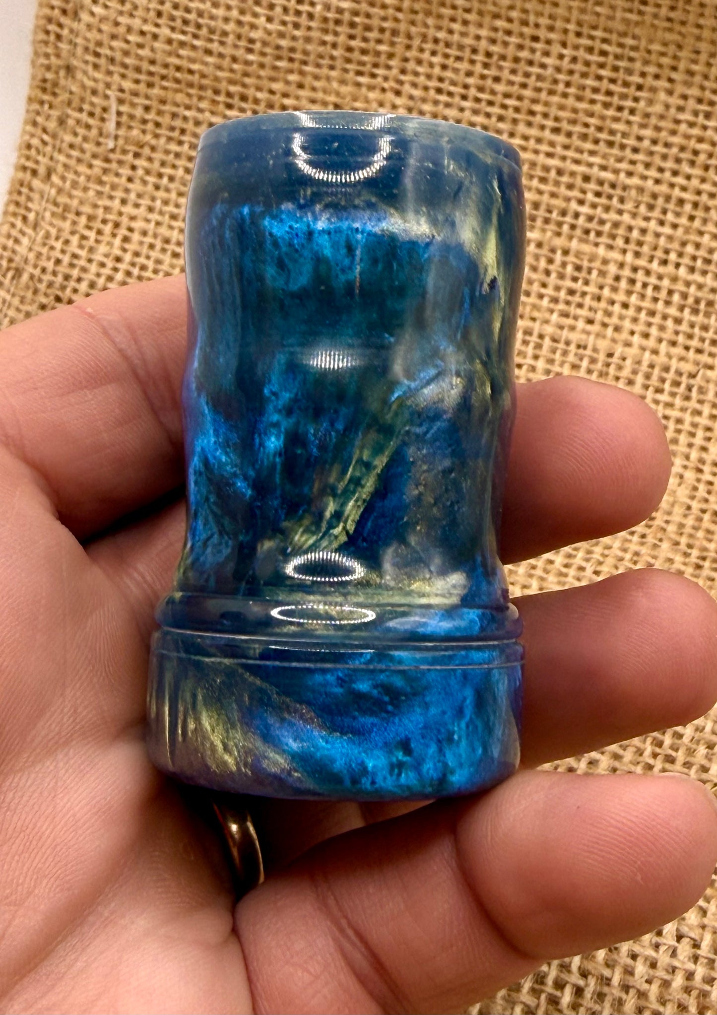 Blue and green swirl handturned resin shave brush