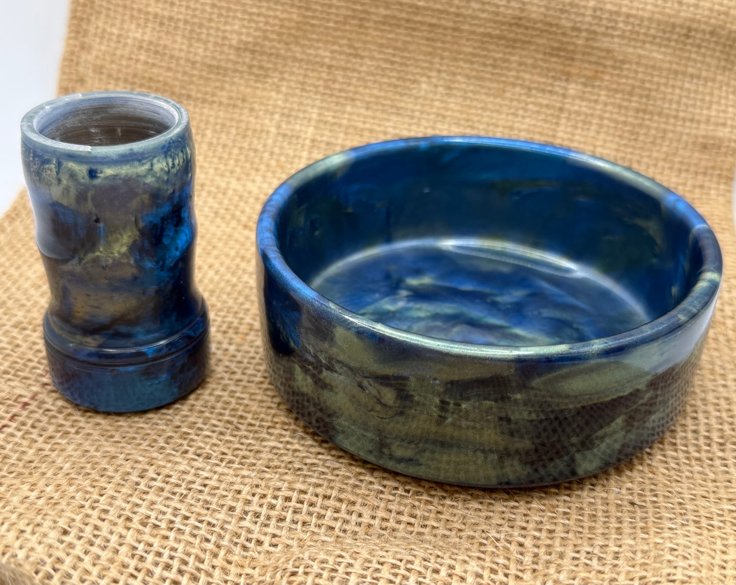 Custom poured blue/green shave bowl