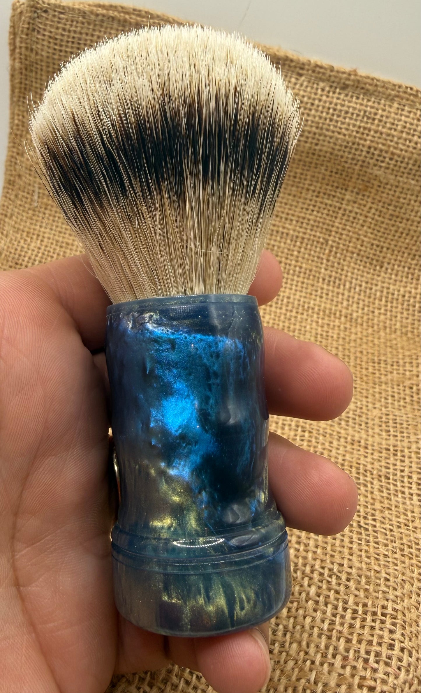 Blue and green swirl handturned resin shave brush