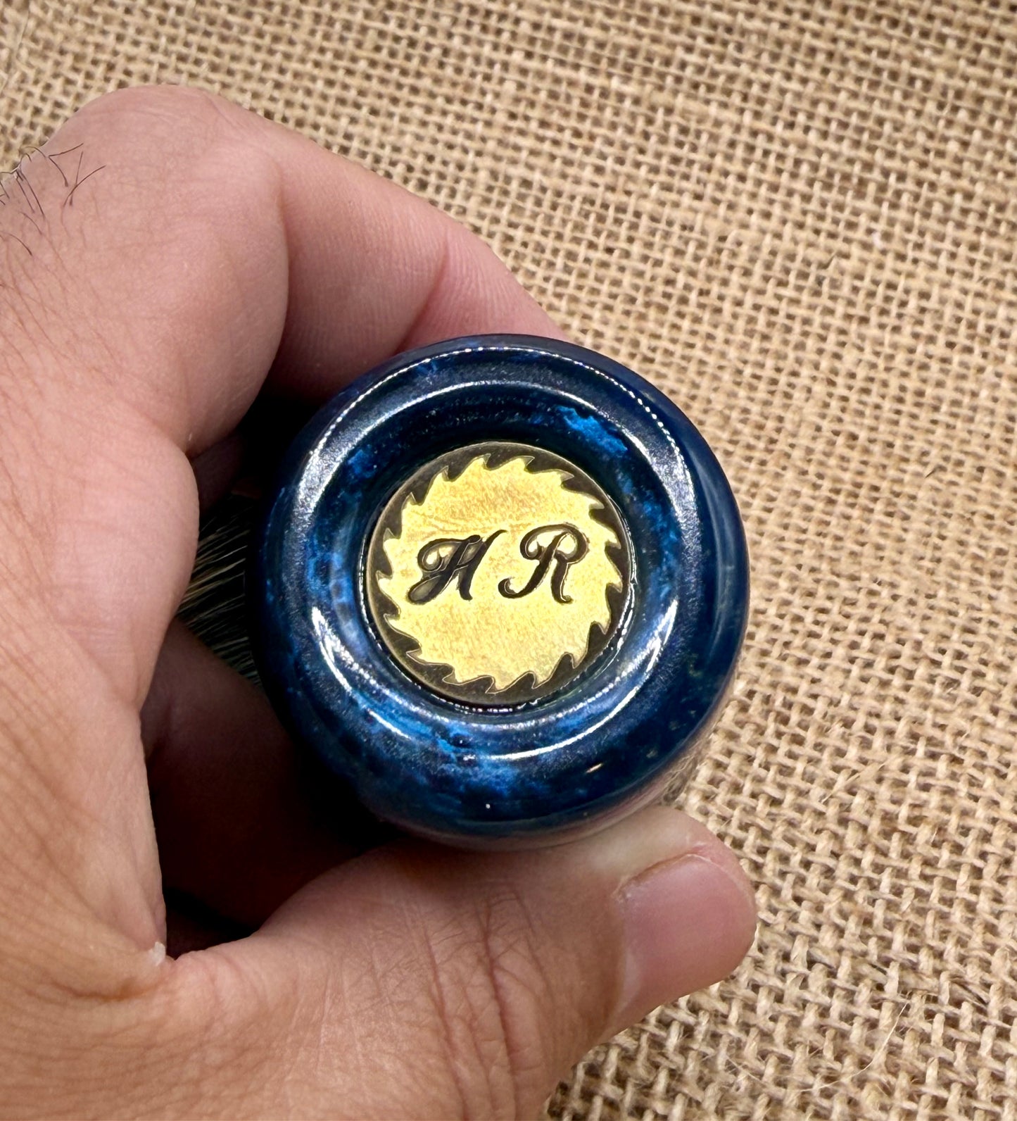 Blue and green swirl handturned resin shave brush