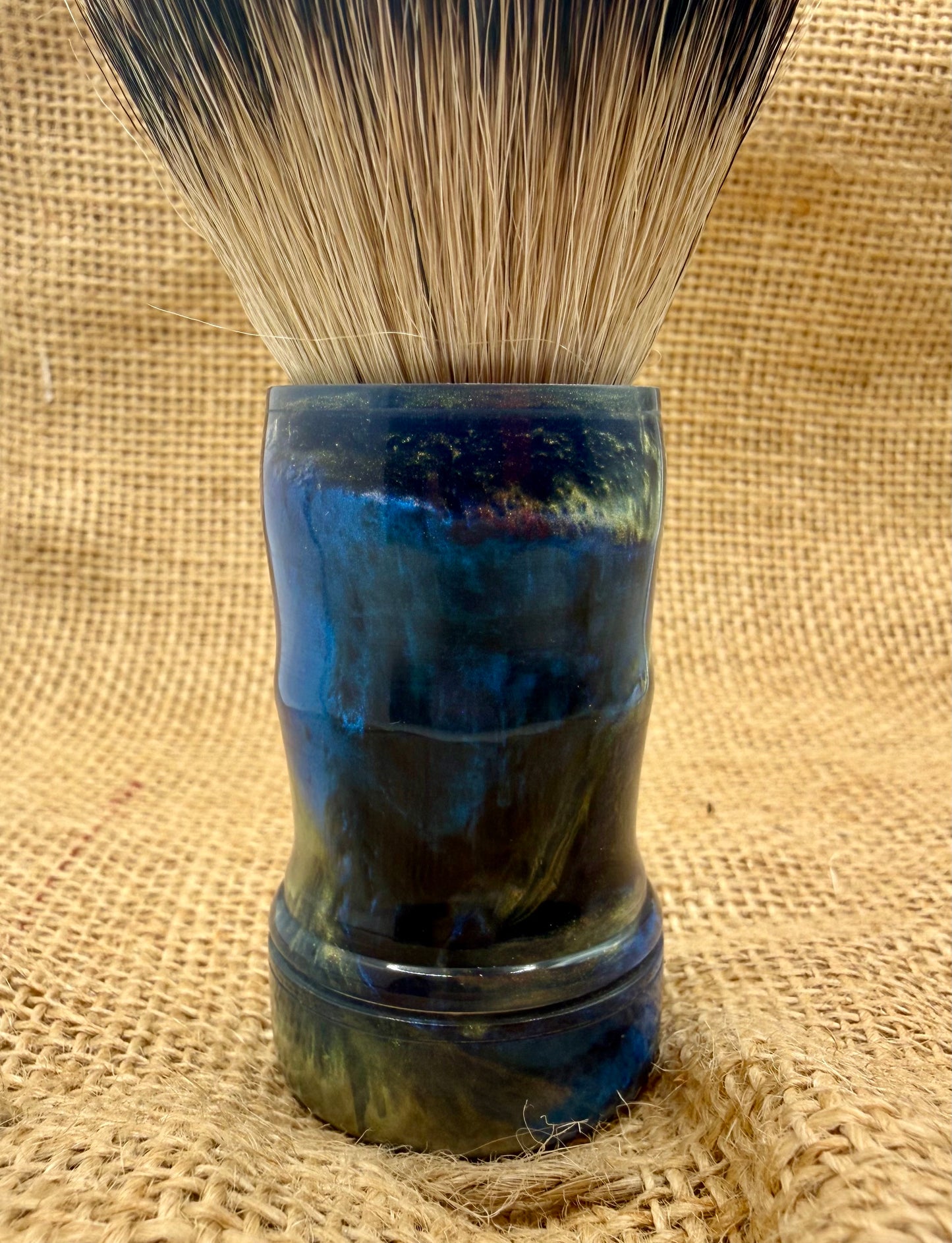 Blue and green swirl handturned resin shave brush