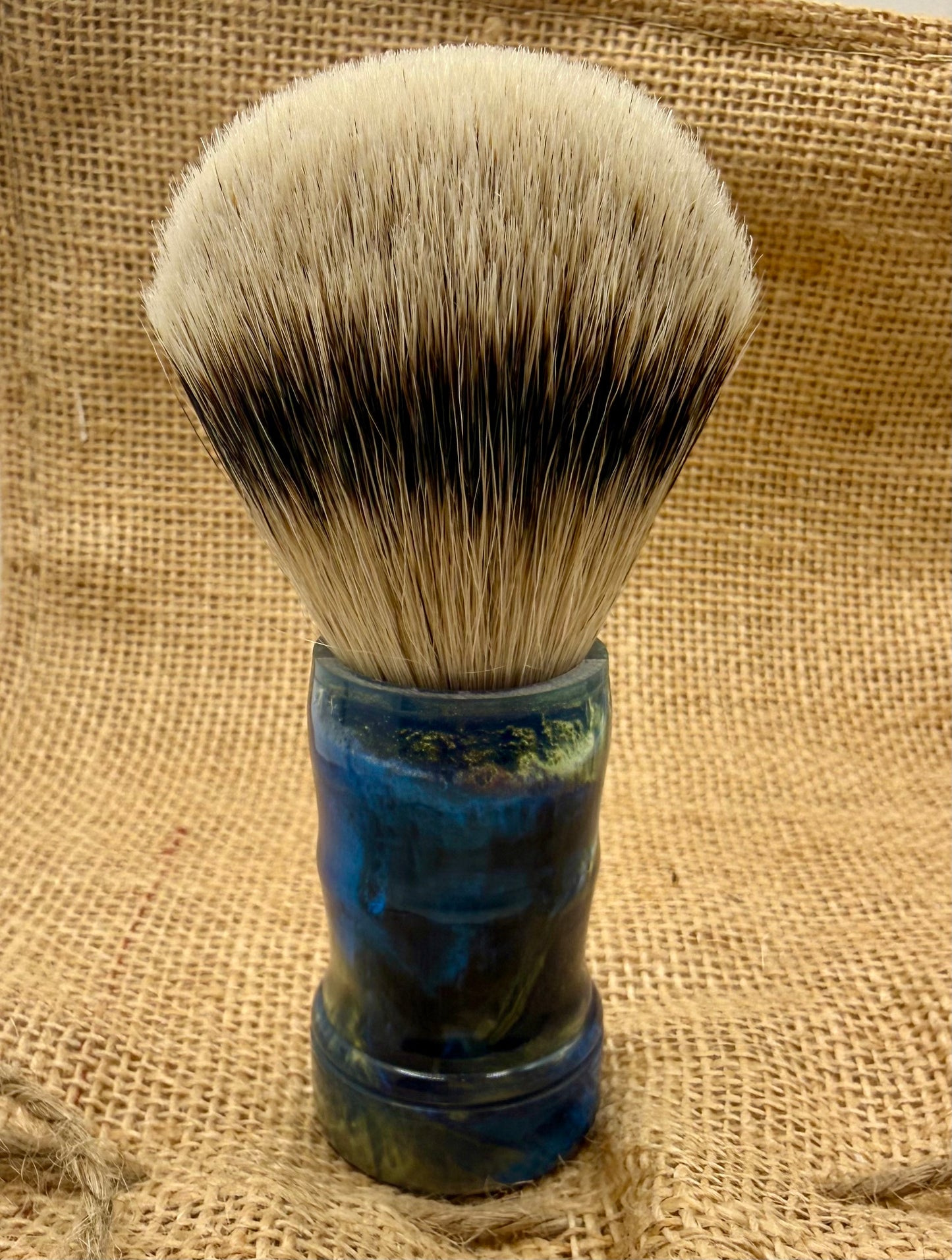 Blue and green swirl handturned resin shave brush