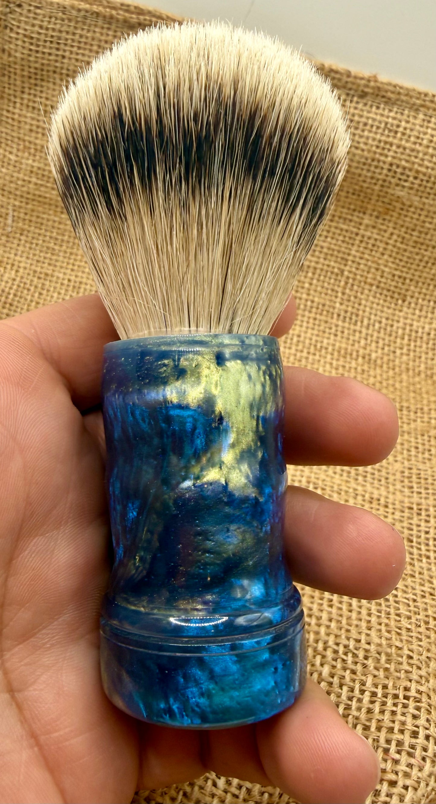 Blue and green swirl handturned resin shave brush
