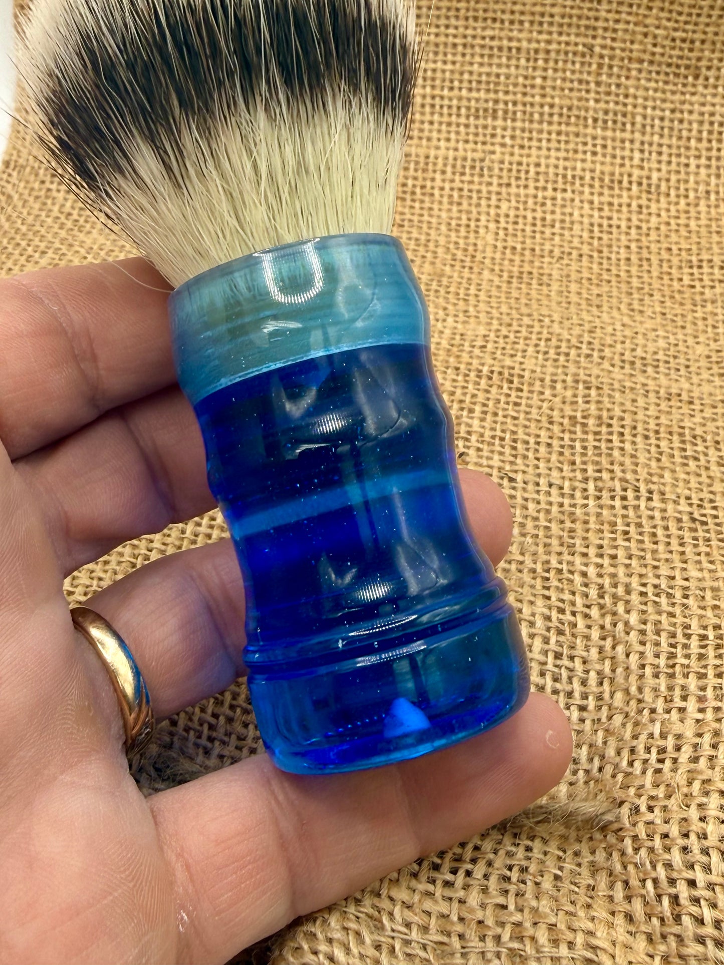 Translucent blue resin shave brush with G5 knot