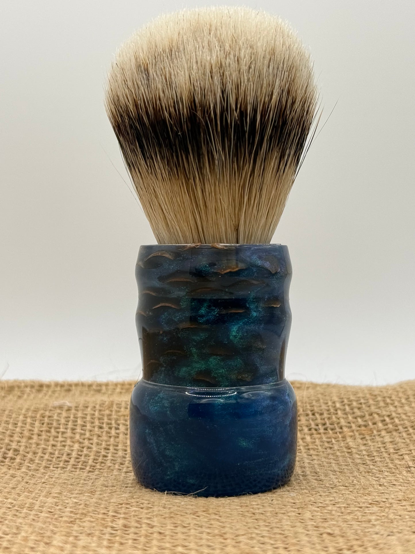 Unique Pine Cone Shave Brush - Silvertip Badger 26mm, Stabilized Cone + Swirling Blue Resin