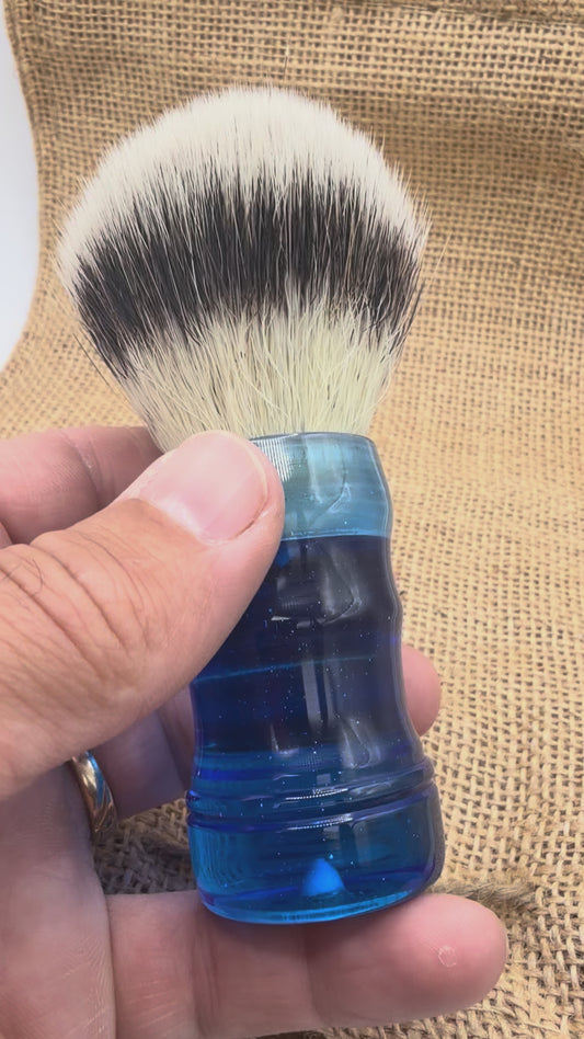 Translucent blue resin shave brush with G5 knot